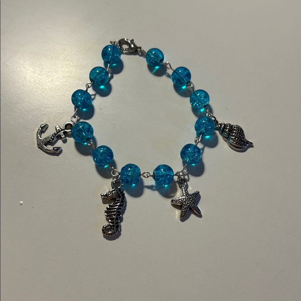 Handmade Ocean Charm Bracelet with Blue Beads